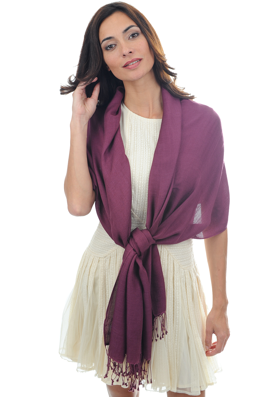 Cashmere & Silk accessories shawls platine prune 204 cm x 92 cm